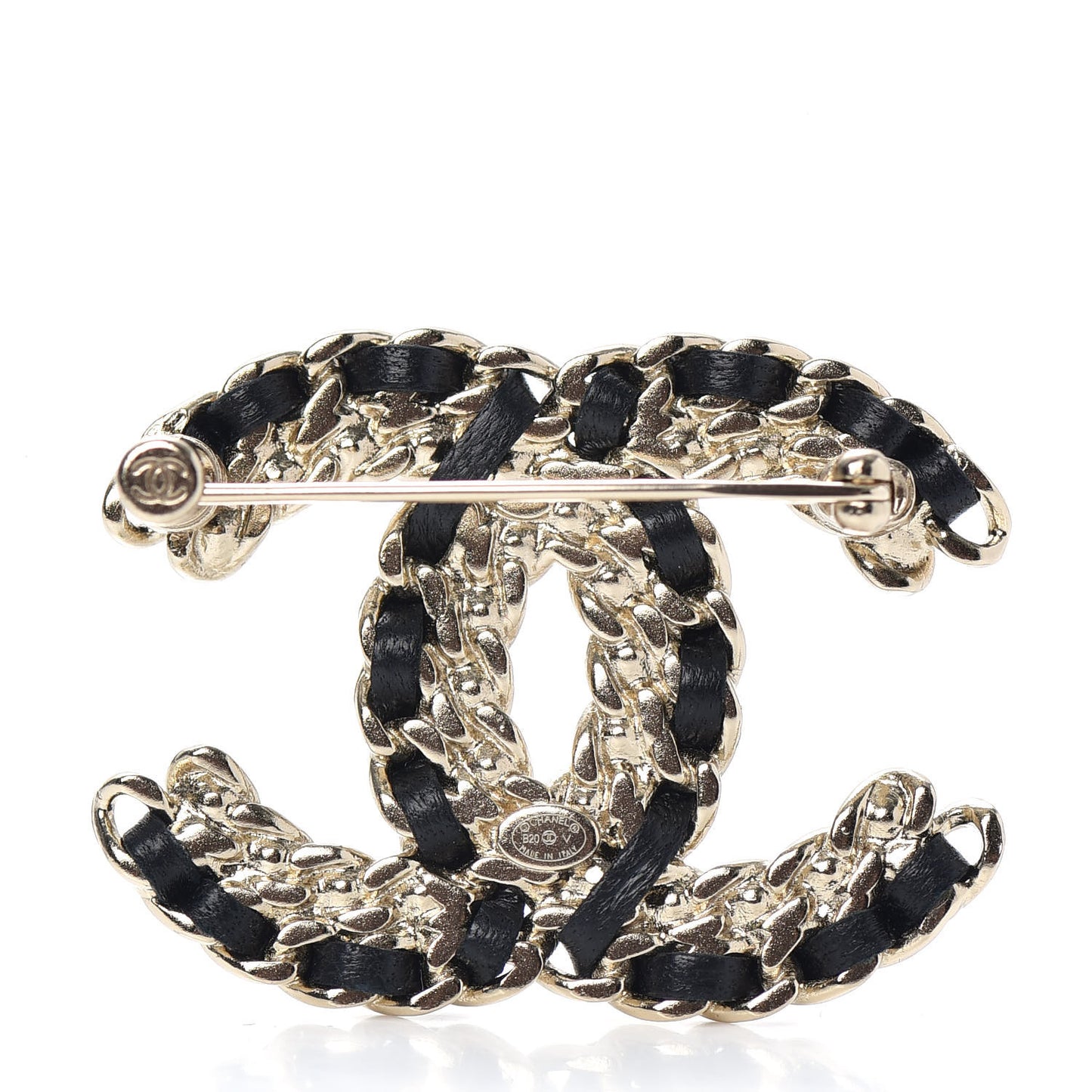 Lambskin Crystal Vintage Allure CC Chain Brooch Black Gold