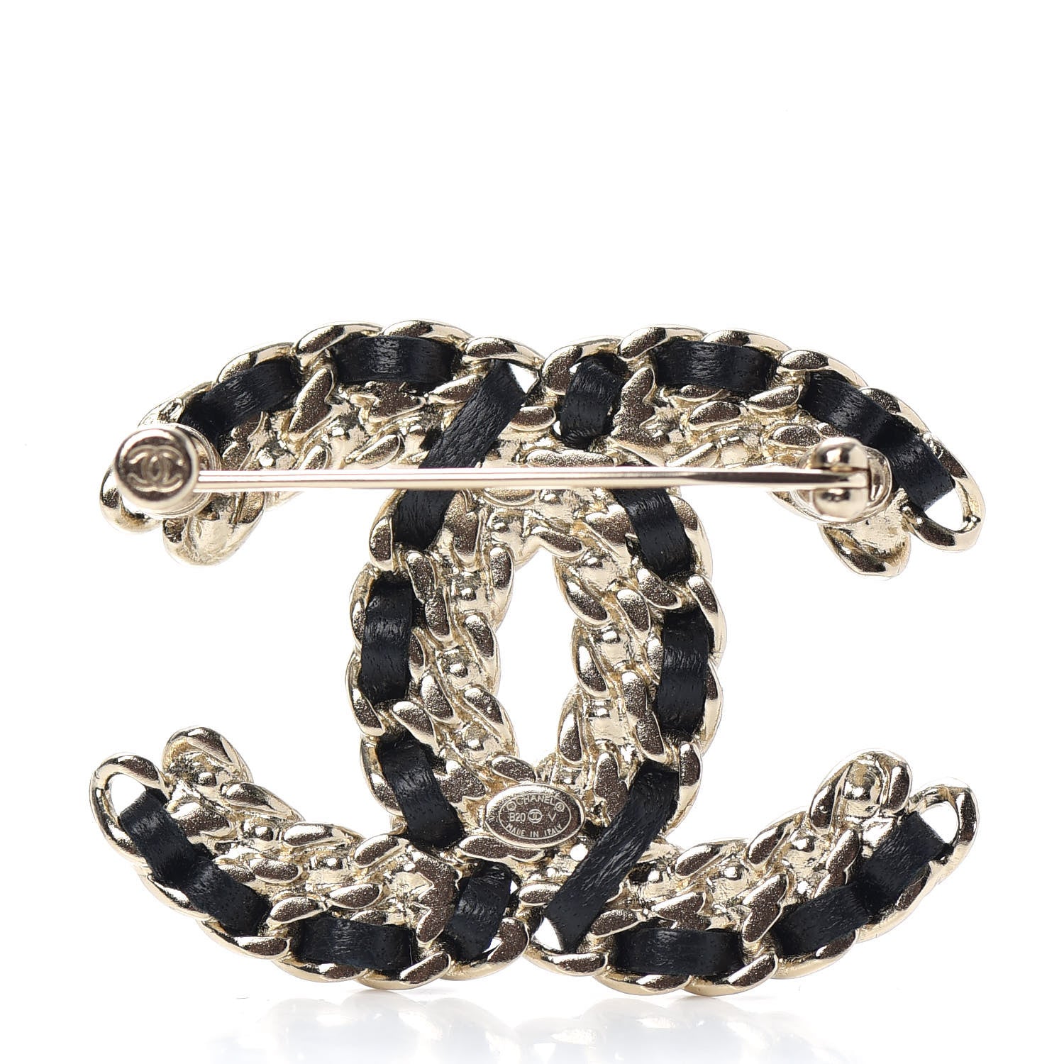 Chanel Lambskin Crystal Vintage Allure CC Chain Brooch Black Gold 3 of 5