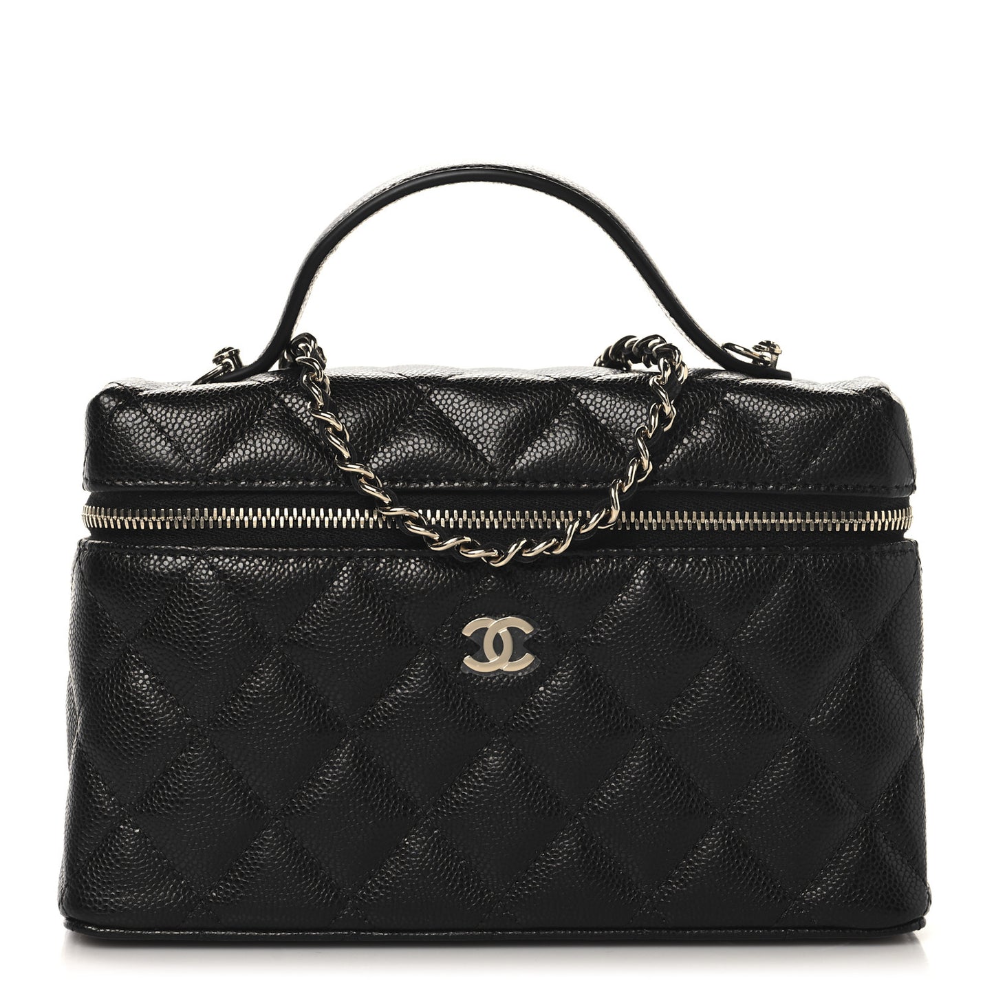 Caviar Quilted Top Handle Slim Vanity With Chain Black