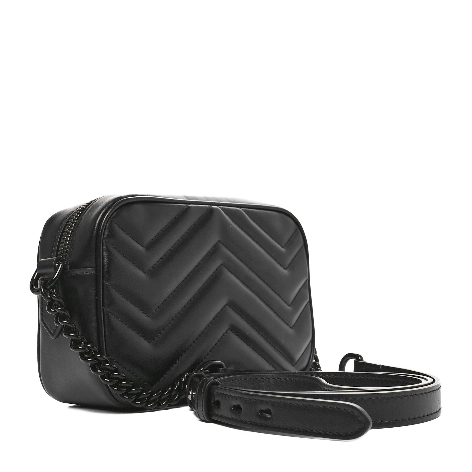 Gucci Calfskin Matelasse Monochrome Mini GG Marmont Chain Shoulder Bag Black 3 of 10