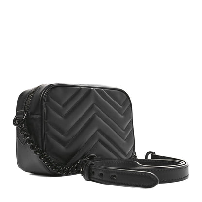 Gucci Calfskin Matelasse Monochrome Mini GG Marmont Chain Shoulder Bag Black 3 of 10