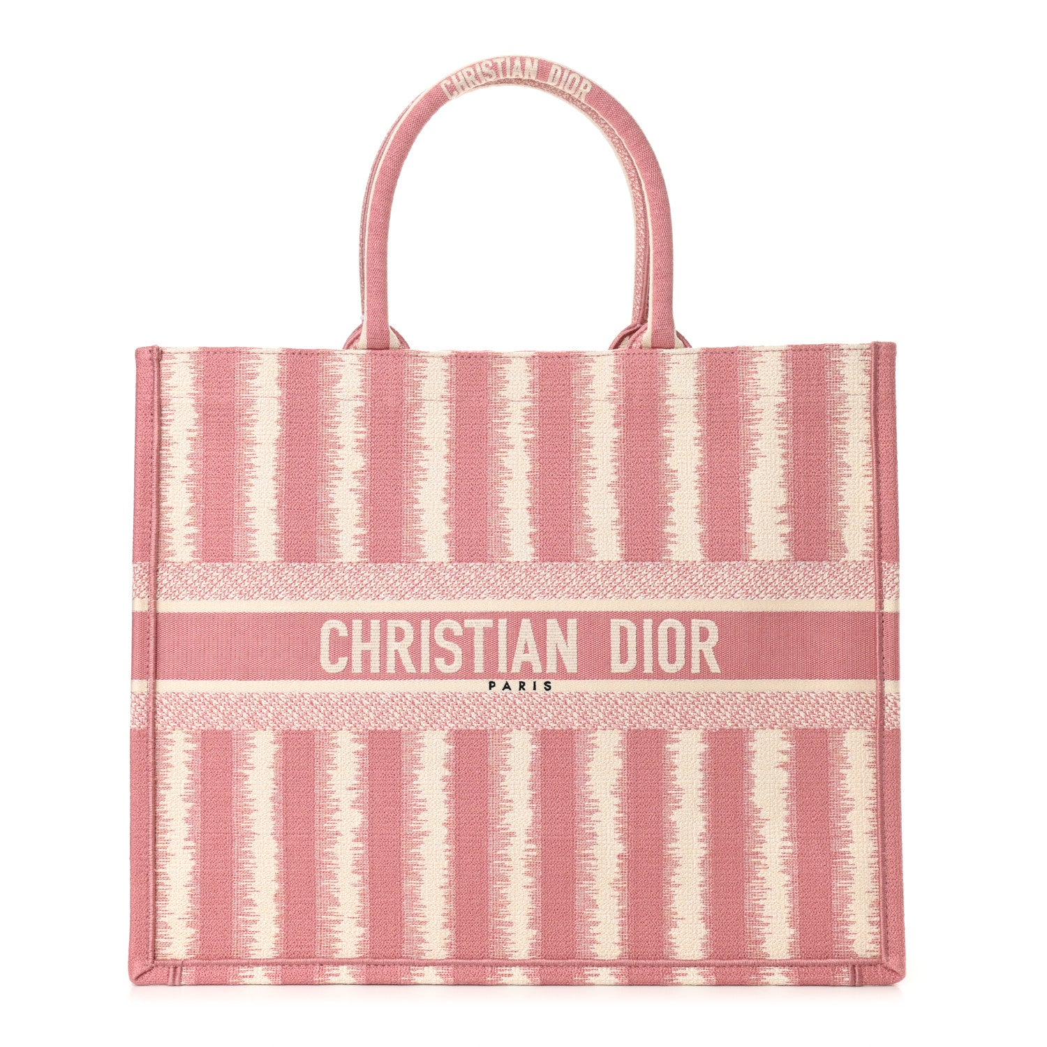 Christian Dior Canvas Embroidered Large Striped Book Tote Pink 1 of 11
