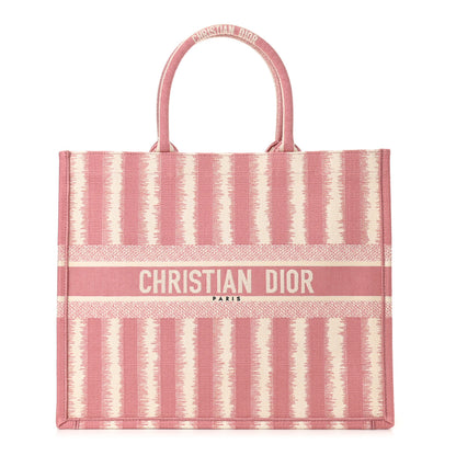 Christian Dior Canvas Embroidered Large Striped Book Tote Pink 1 of 11