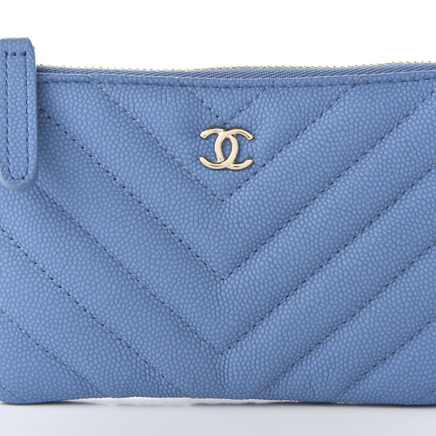 Chanel Flat Caviar Chevron Quilted Small Cosmetic Case Blue 10 of 11