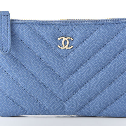 Chanel Flat Caviar Chevron Quilted Small Cosmetic Case Blue 10 of 11