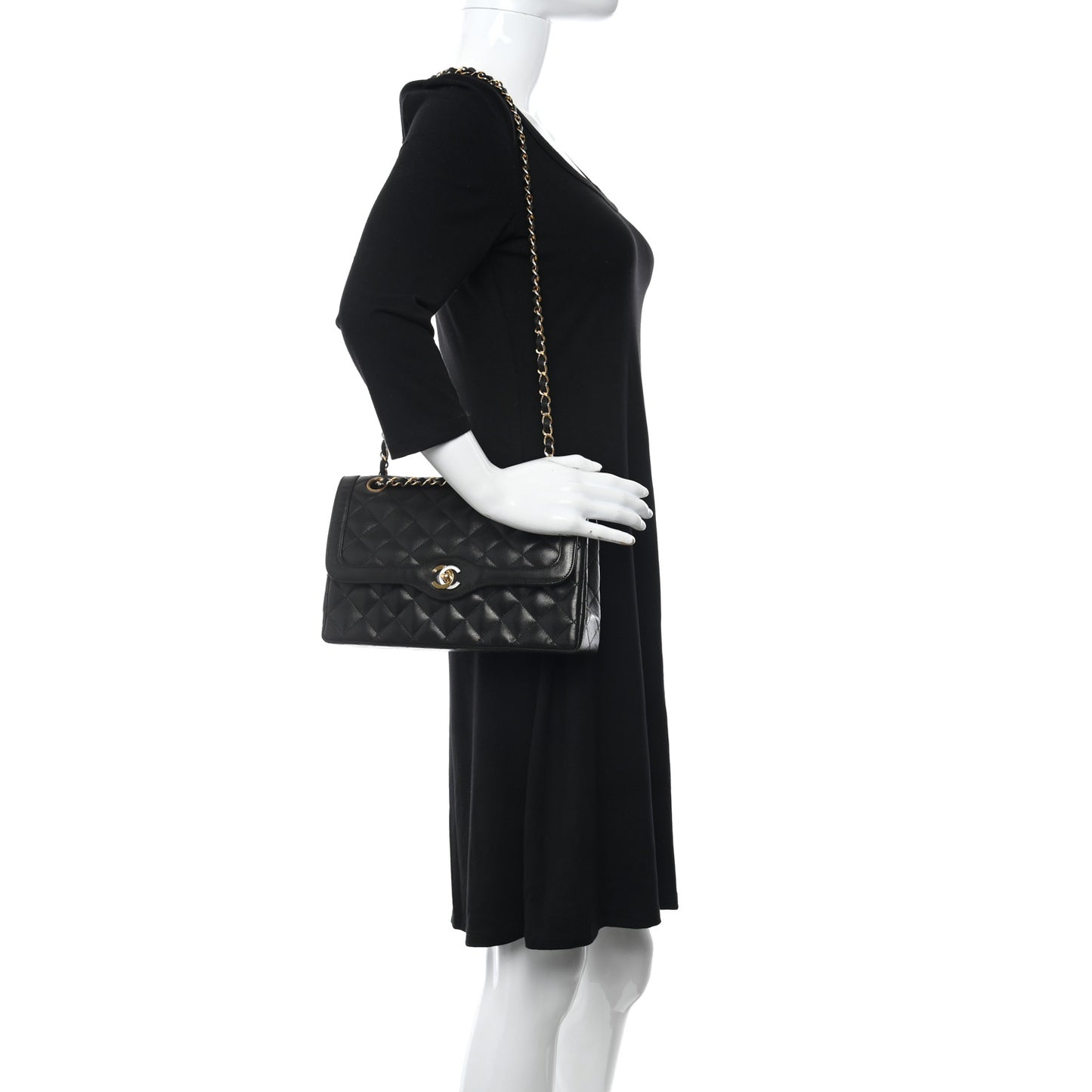 Lambskin Quilted Medium Double Flap Bag Black