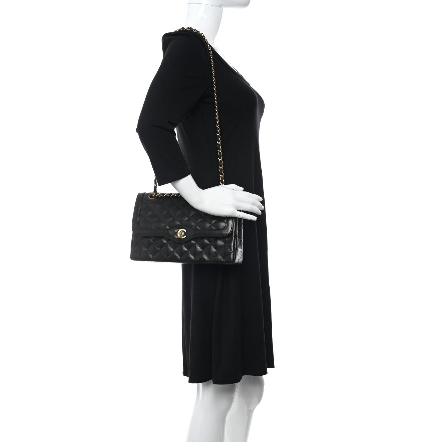 Chanel Lambskin Quilted Medium Double Flap Bag Black 2 of 14