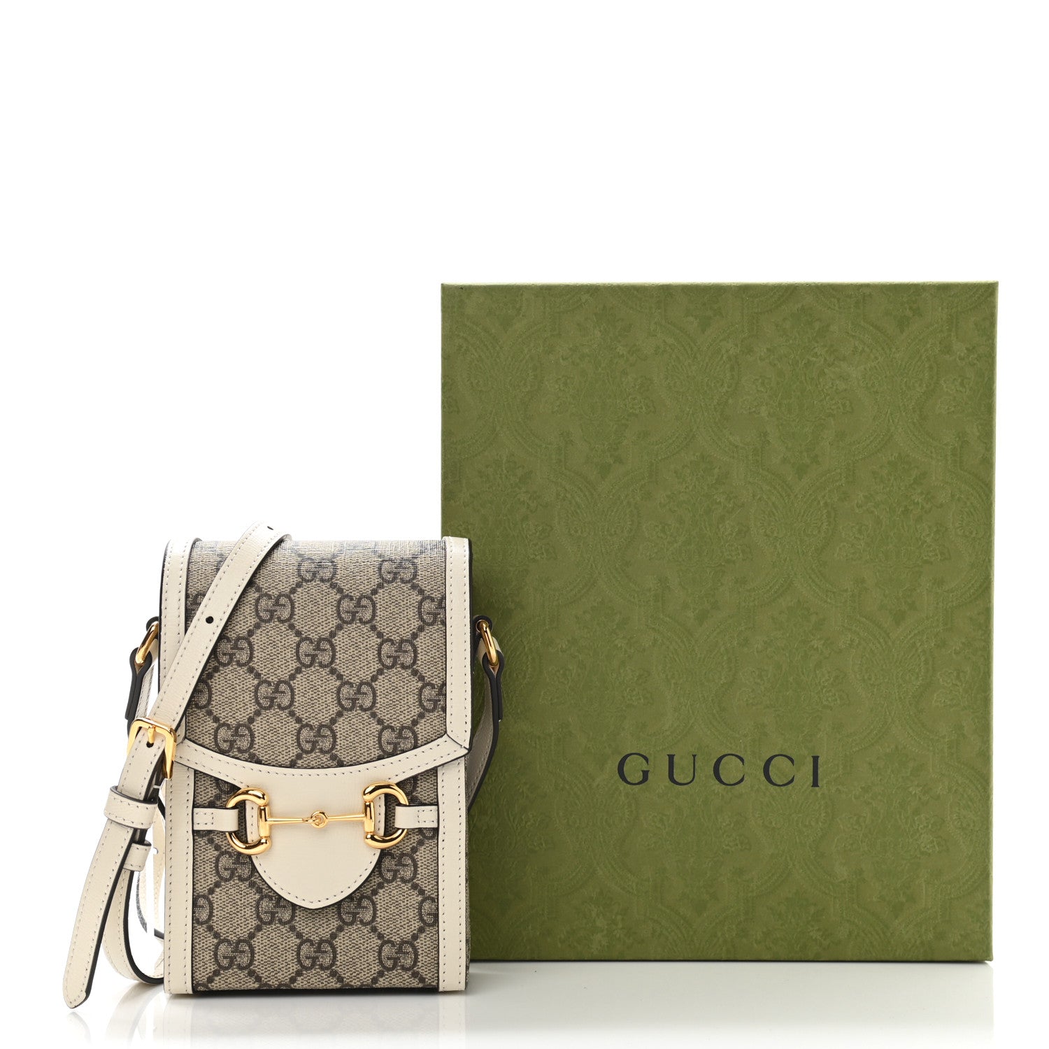 Gucci GG Supreme Monogram Azalea Calfskin Mini Horsebit 1955 Crossbody Bag Beige Ebony Mystic White 11 of 11