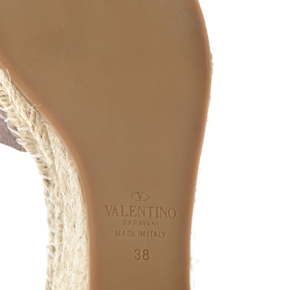 Valentino Garavani Grained Calfskin Rockstud Ankle Wrap Espadrille 15/85mm Wedges 38 Poudre 9 of 10