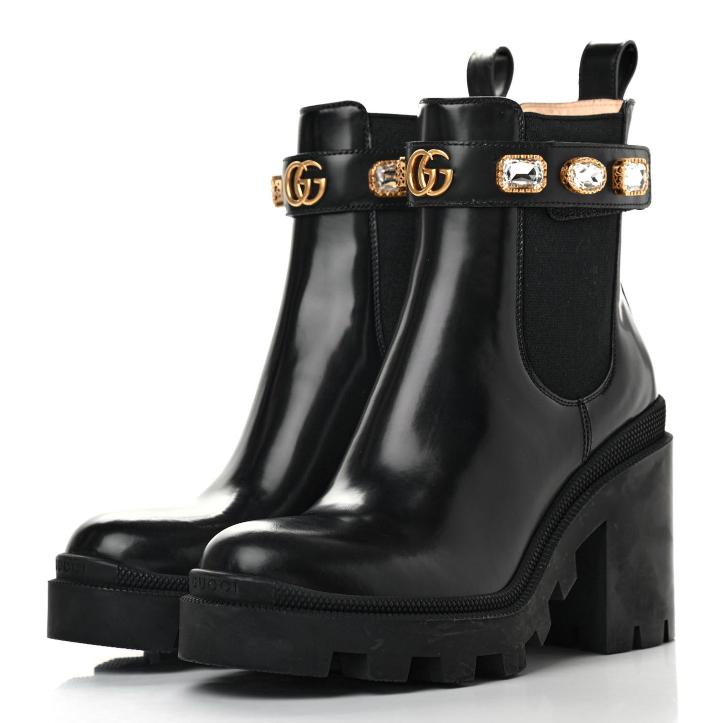 Calfskin Crystal GG Trip Chelsea Ankle Boots 38 Black