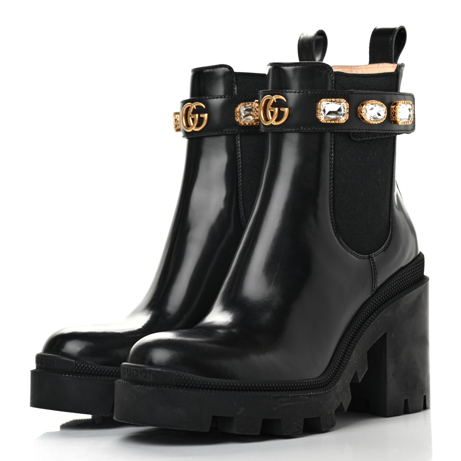 Gucci Calfskin Crystal GG Trip Chelsea Ankle Boots 38 Black 3 of 9