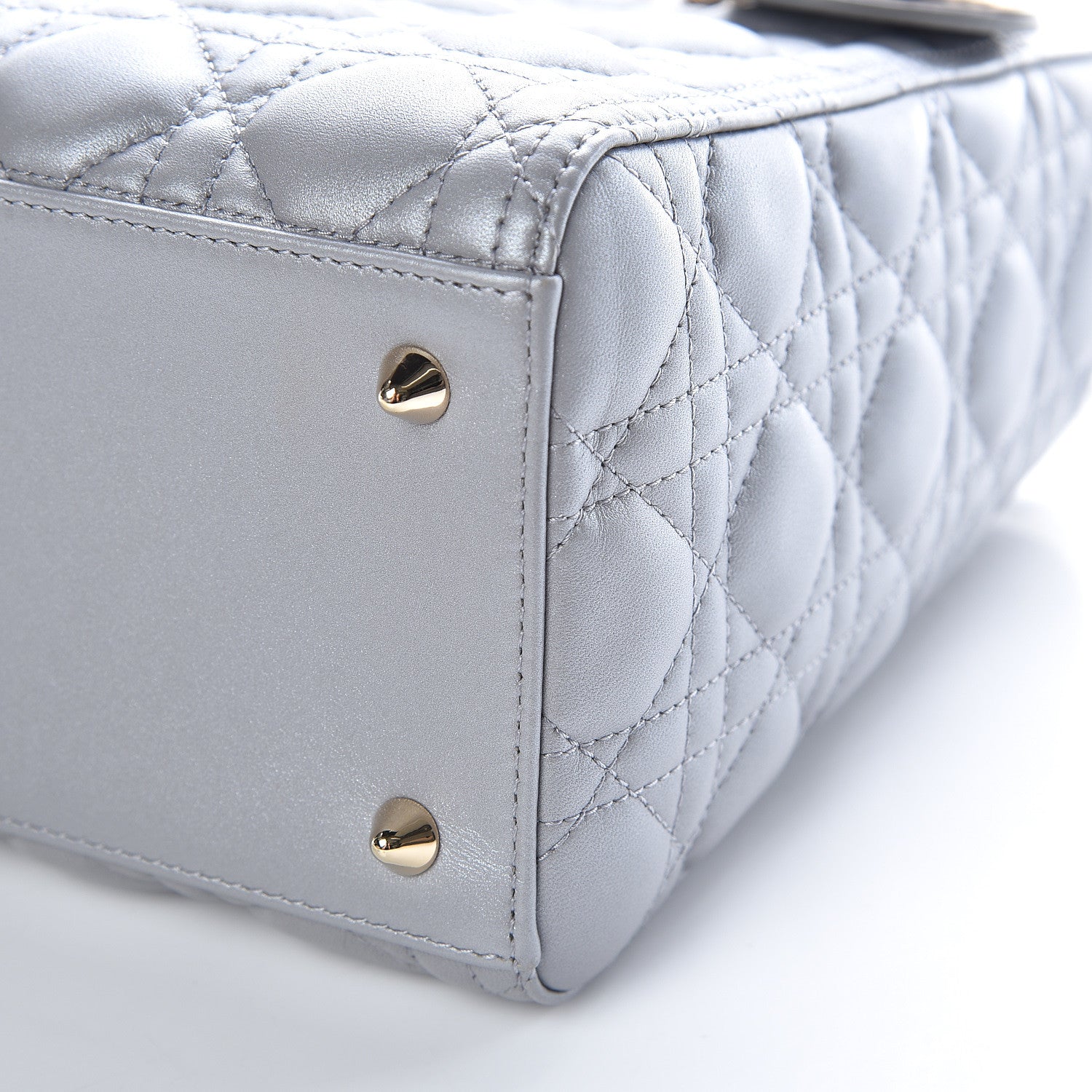 Christian Dior Pearly Lambskin Cannage Medium Lady Dior Grey 6 of 10