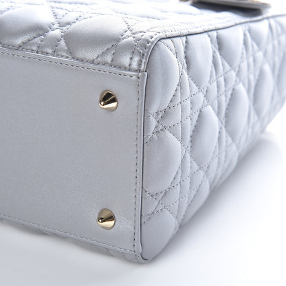 Christian Dior Pearly Lambskin Cannage Medium Lady Dior Grey 6 of 10