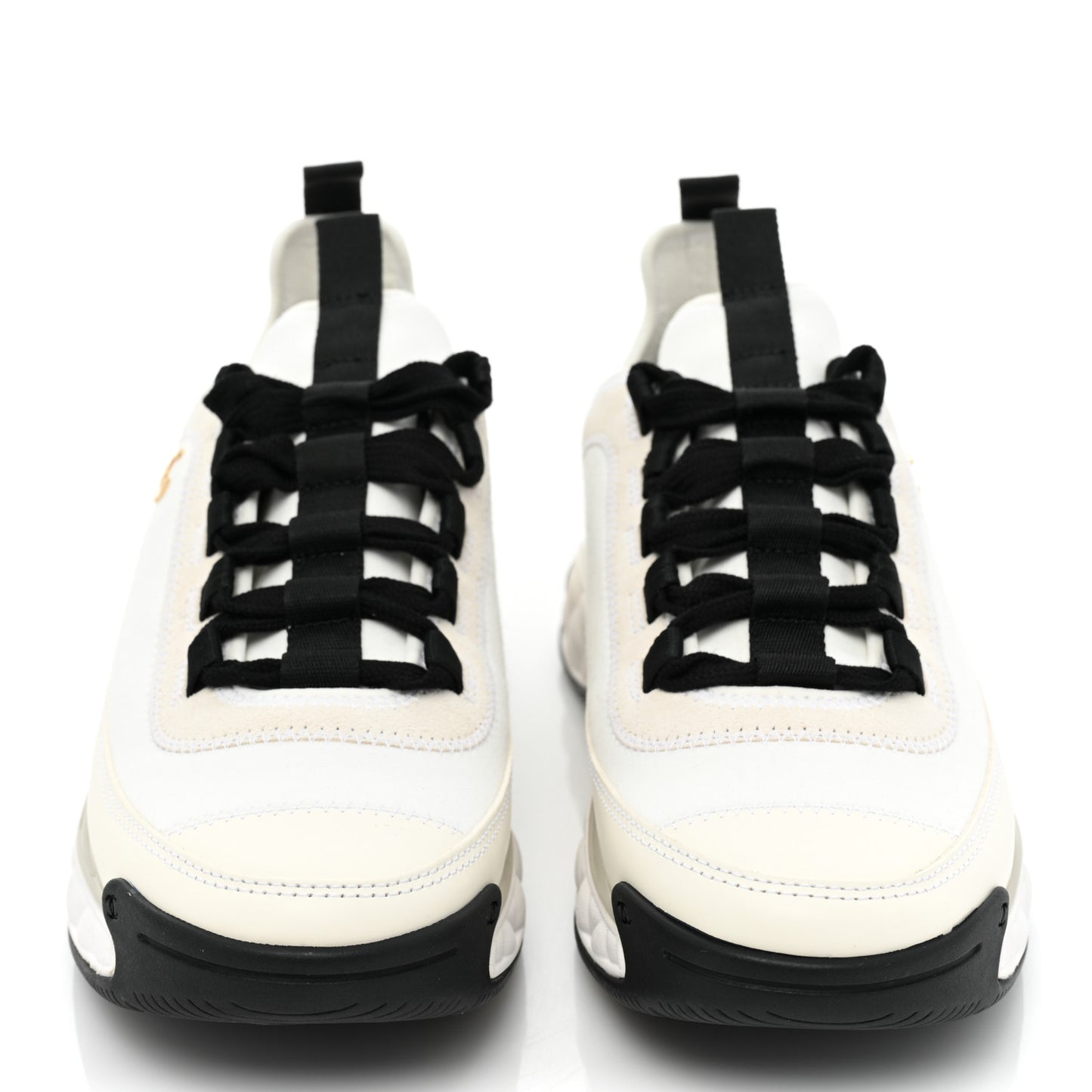 Velvet Calfskin Mixed Fibers CC Sneakers 38.5 Ivory Black