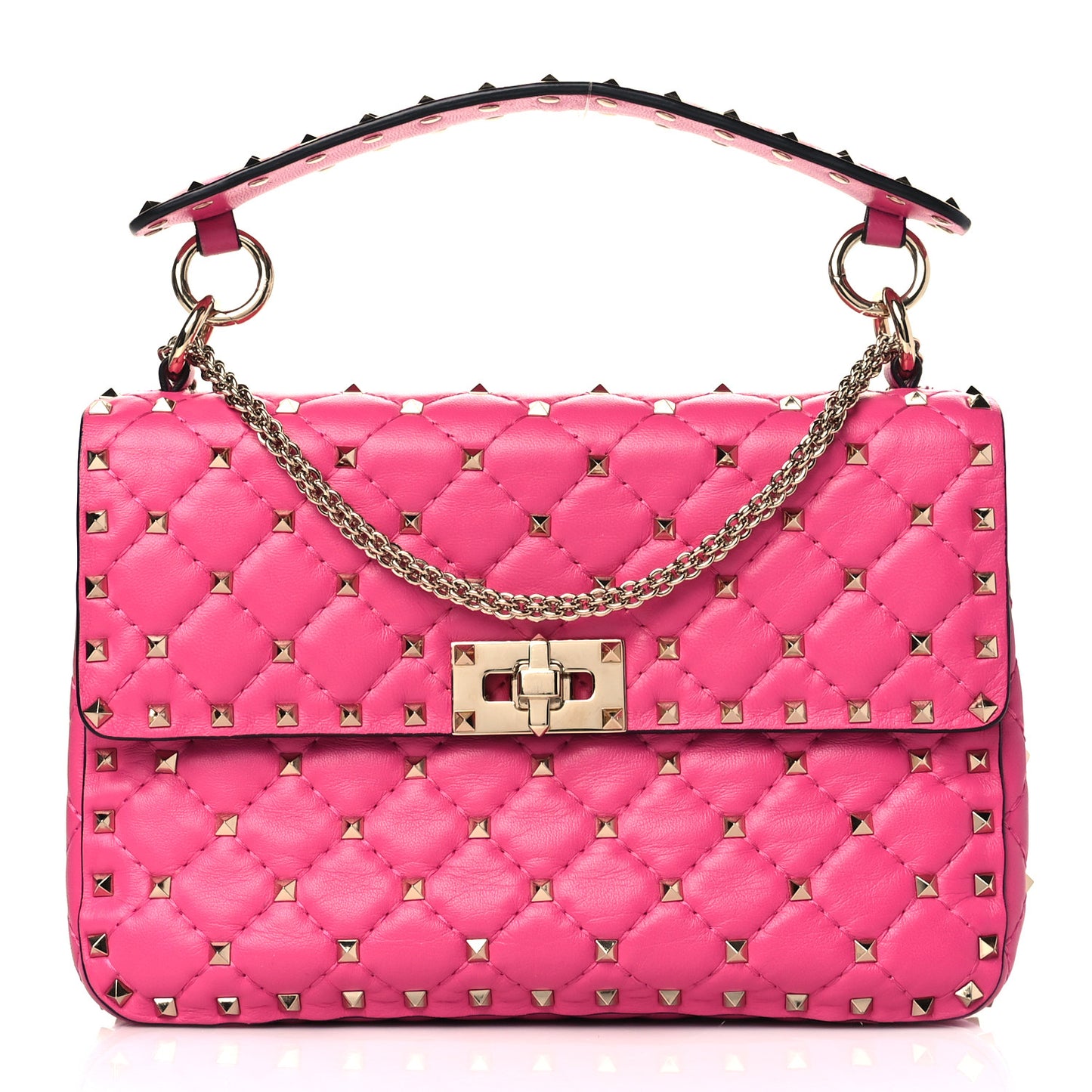 Nappa Medium Rockstud Spike Shoulder Bag Pink Orchid