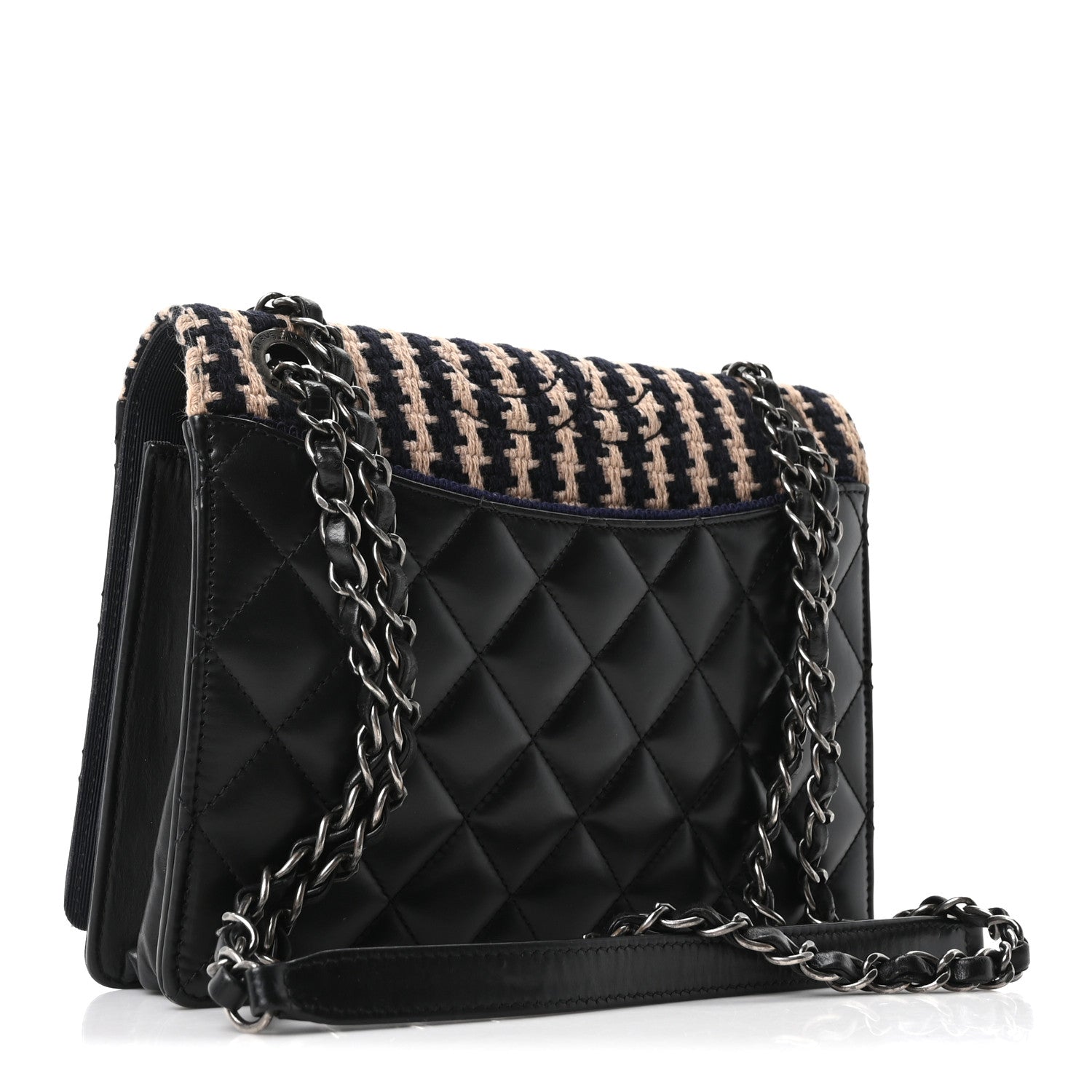 Chanel Tweed Calfskin Quilted Ballerine Flap Black Navy Beige 3 of 10