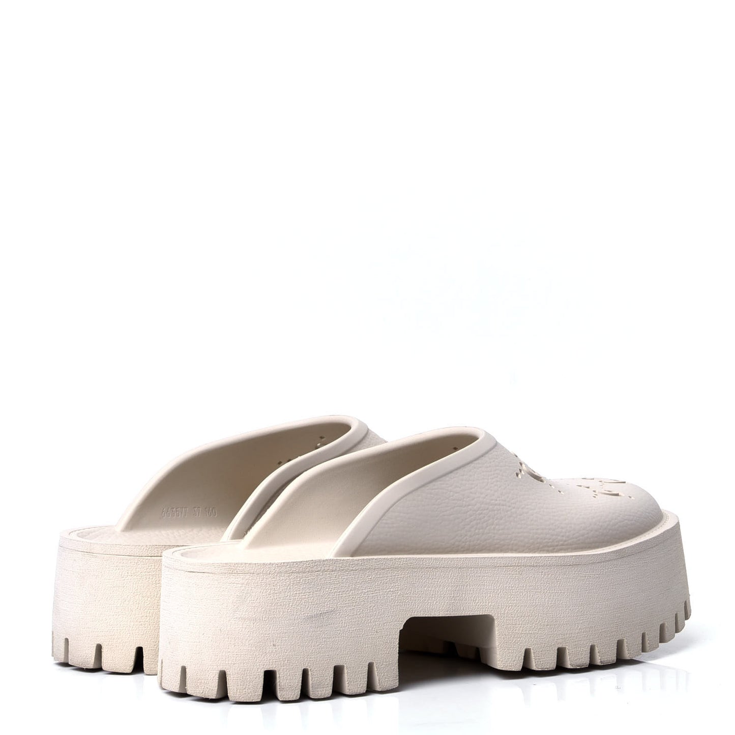 Rubber GG Monogram Perforated Elea Platform 55mm Lug Sole Sandals 37 Mystic White