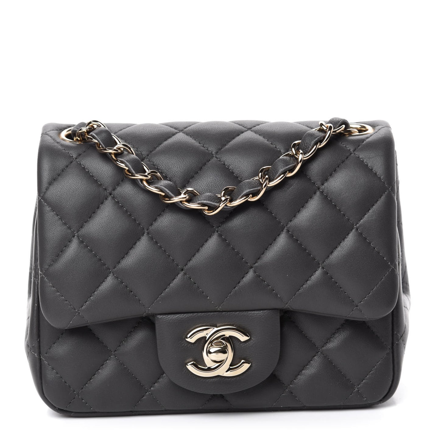 Lambskin Quilted Mini Square Flap Dark Grey