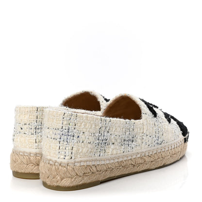 Chanel Tweed CC Espadrilles 38 Ecru White Blue Black 3 of 4