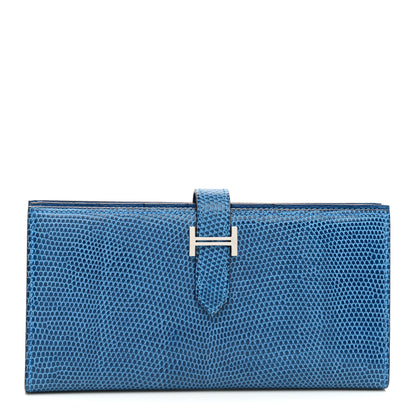 Hermes Lizard Bearn Gusset Wallet Bleu Saphir 1 of 8