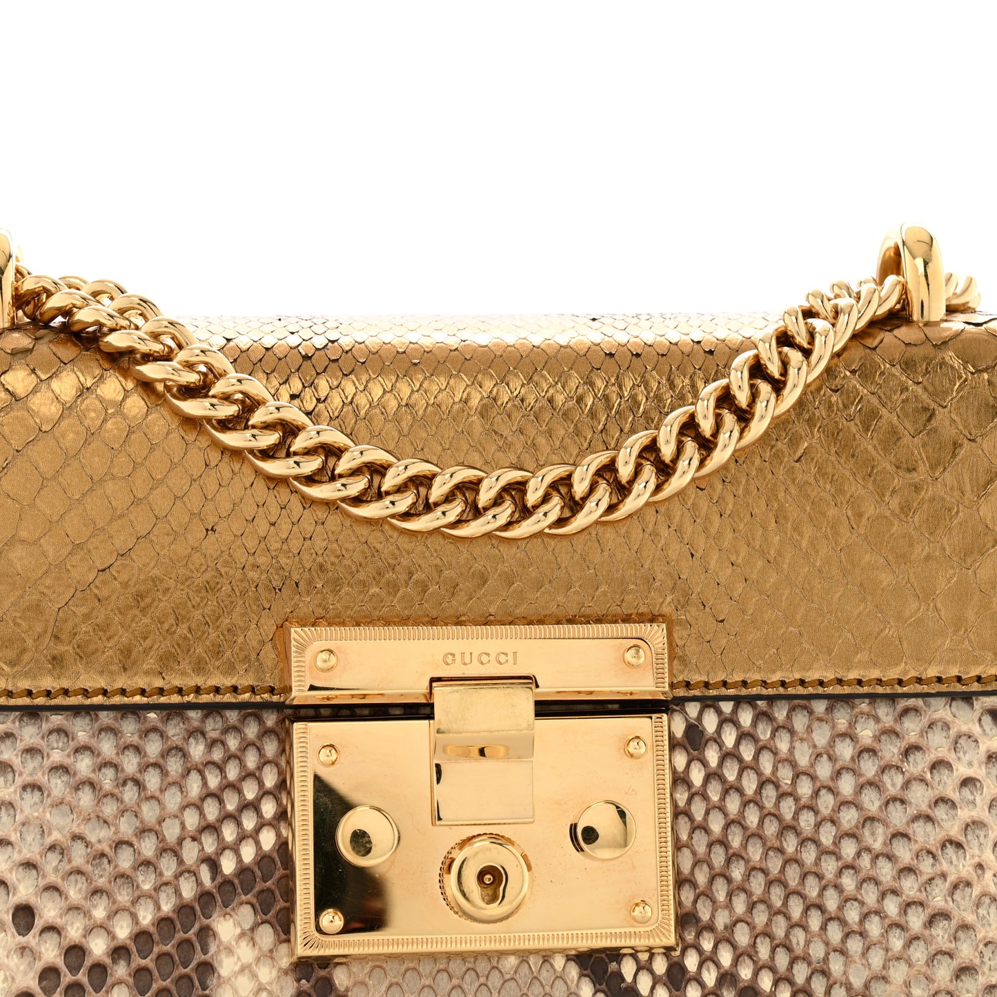 Snakeskin Small Padlock Shoulder Bag Gold Beige Pink