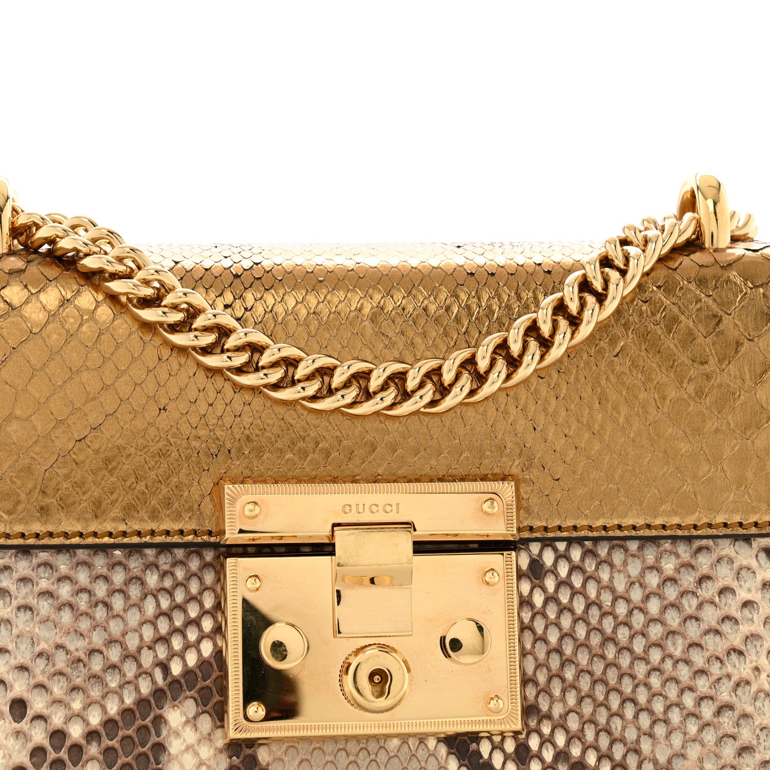 Gucci Snakeskin Small Padlock Shoulder Bag Gold Beige Pink 8 of 13