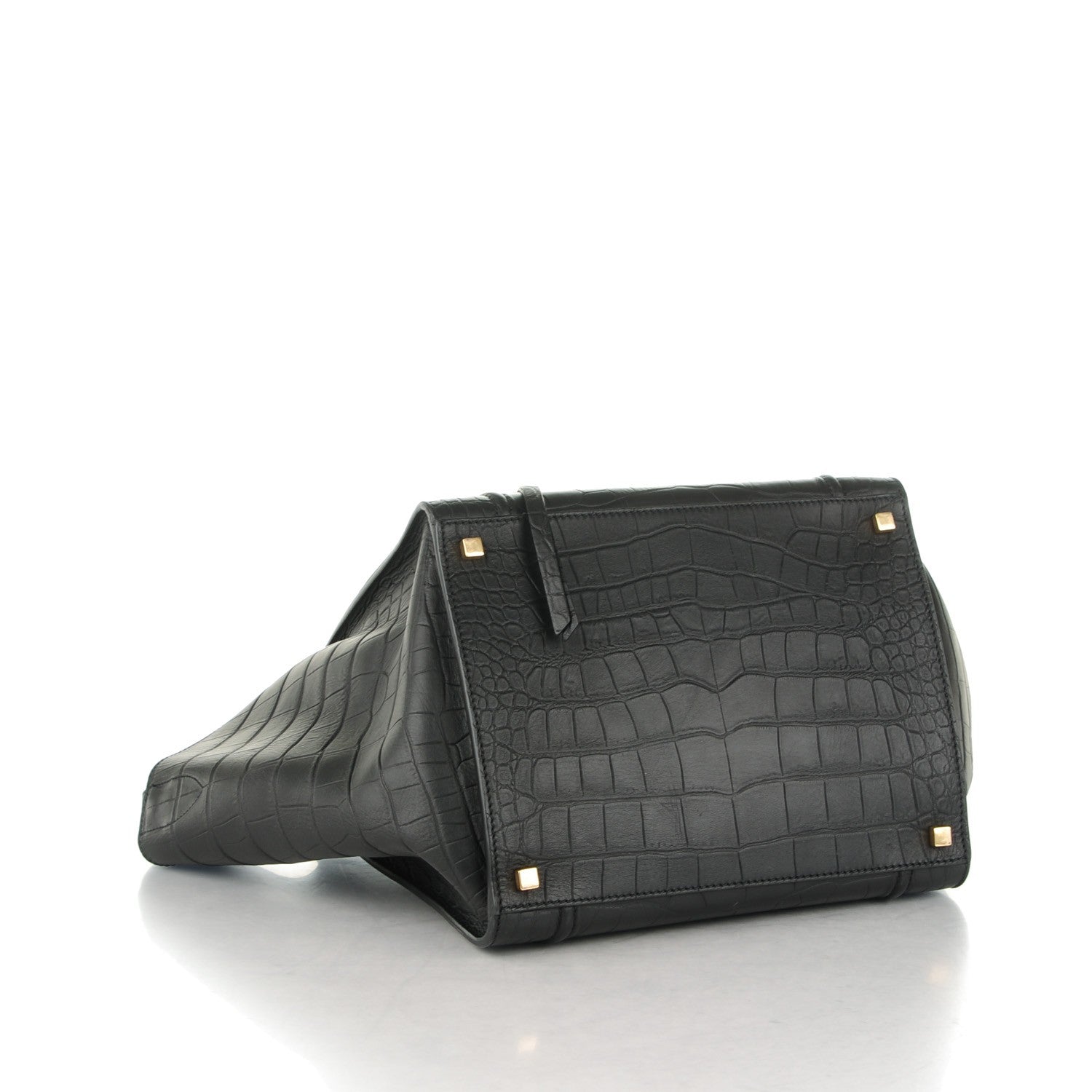 Celine Crocodile Embossed Calfskin Medium Phantom Luggage Black 4 of 8