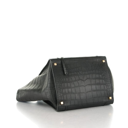 Celine Crocodile Embossed Calfskin Medium Phantom Luggage Black 4 of 8