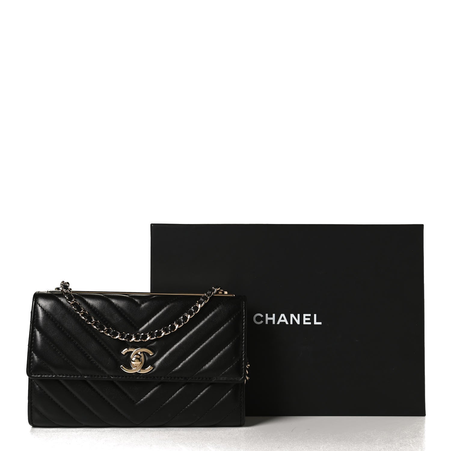 Chanel Lambskin Chevron Quilted Trendy CC Wallet On Chain WOC Black 11 of 12