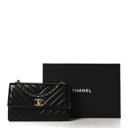 Chanel Lambskin Chevron Quilted Trendy CC Wallet On Chain WOC Black 11 of 12