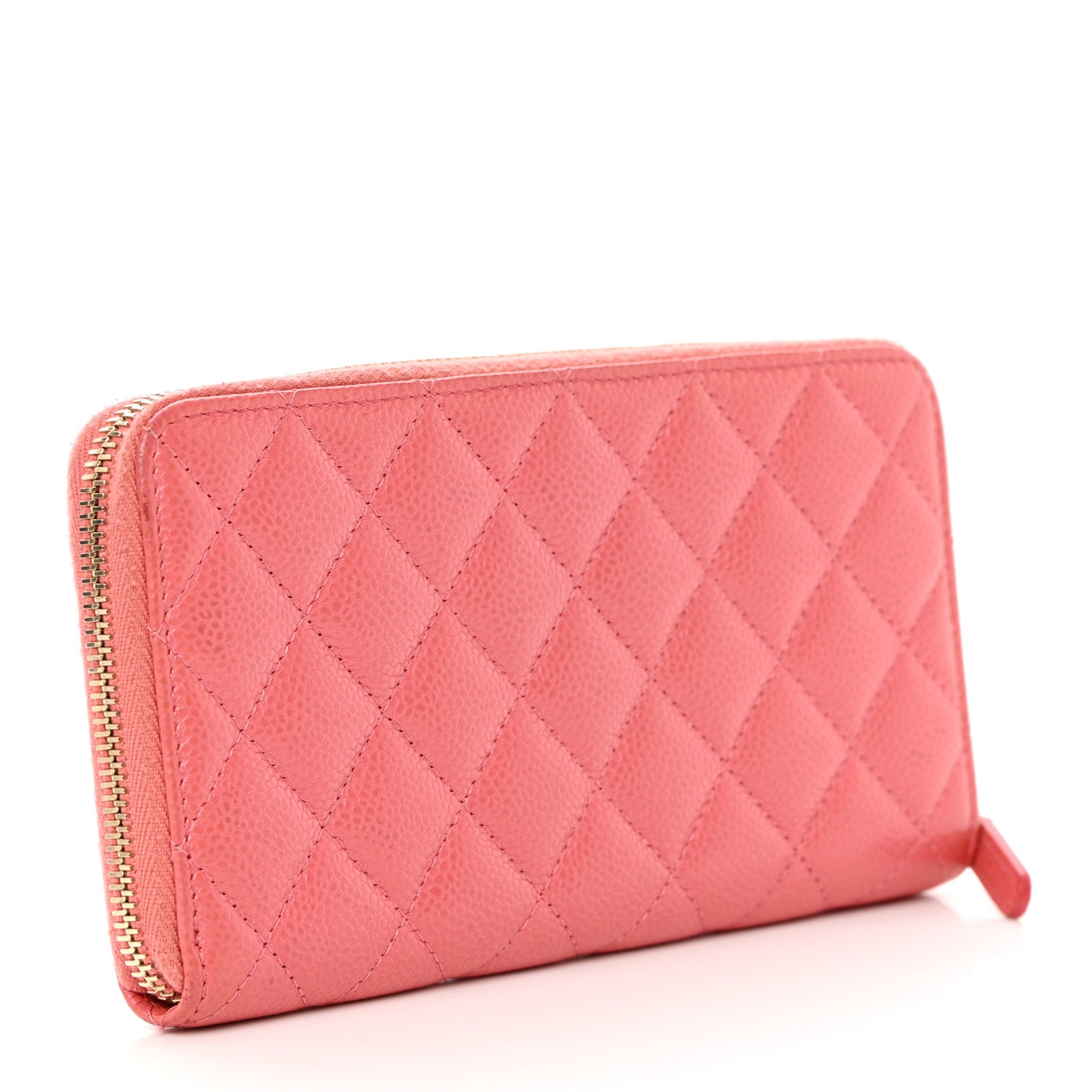 Caviar Quilted Large Gusset Zip Around Wallet Pink