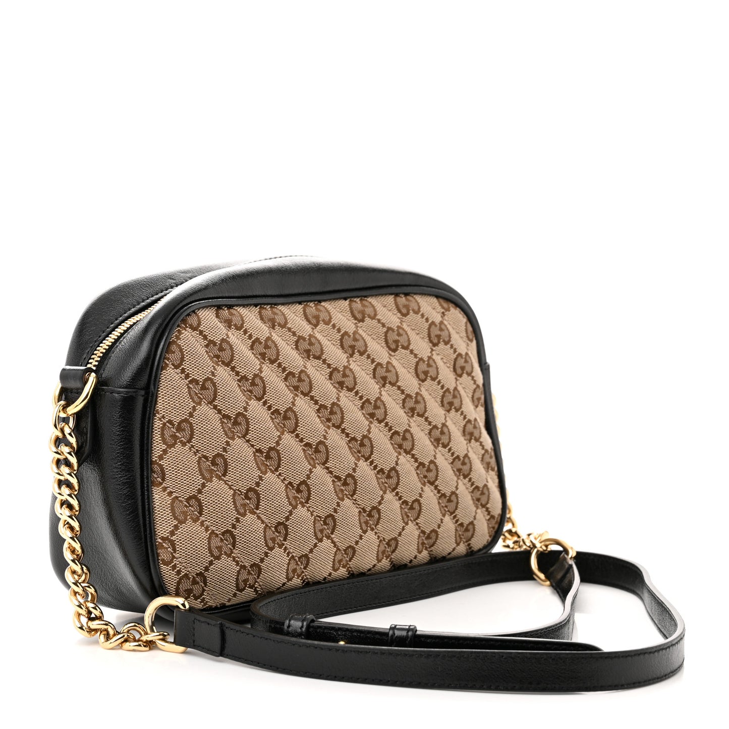 Monogram Matelasse Diagonal Small GG Marmont Chain Shoulder Bag Beige Black