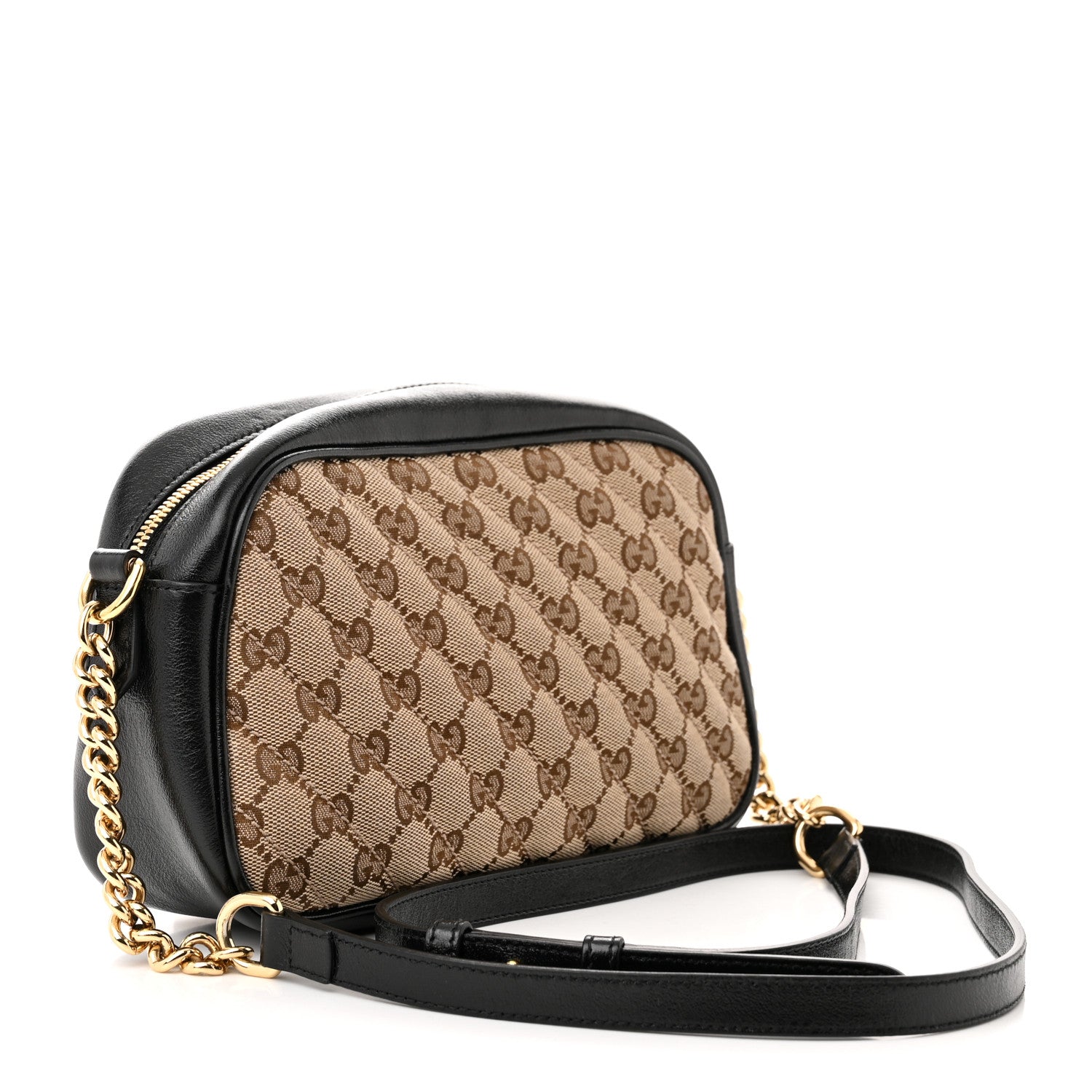 Gucci Monogram Matelasse Diagonal Small GG Marmont Chain Shoulder Bag Beige Black 3 of 10