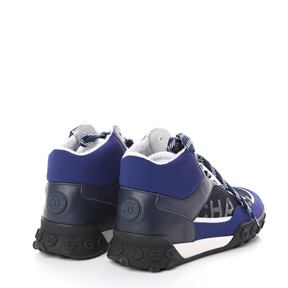 Chanel Calfskin Mesh Lycra Womens Logo High Top Sneakers 37 Navy 4 of 7