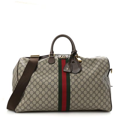 Gucci GG Supreme Monogram Textured Dollar Calfskin Web Medium Ophidia Carry-On Duffle Bag Beige Ebony New Acero 1 of 9