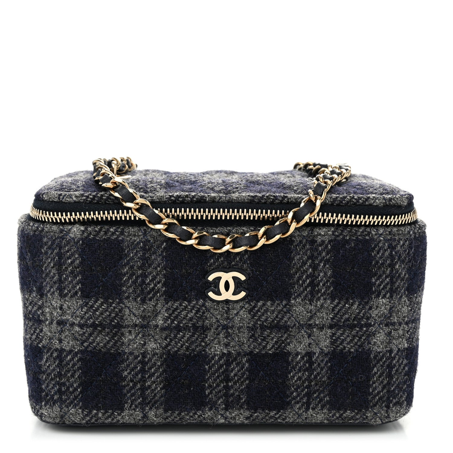 Chanel Wool Plaid Quilted Small Vanity Case With Chain Blue 1 of 11