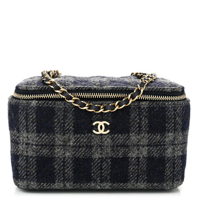 Chanel Wool Plaid Quilted Small Vanity Case With Chain Blue 1 of 11