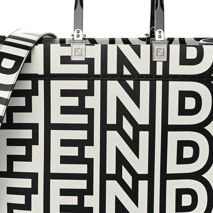 Fendi X MARC JACOBS Vitello King Logo Print Medium Fendi Sunshine Shopper Tote Black White 8 of 10