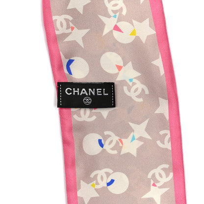 Chanel Silk CC Twilly Hair Scarf Beige Pink 4 of 8
