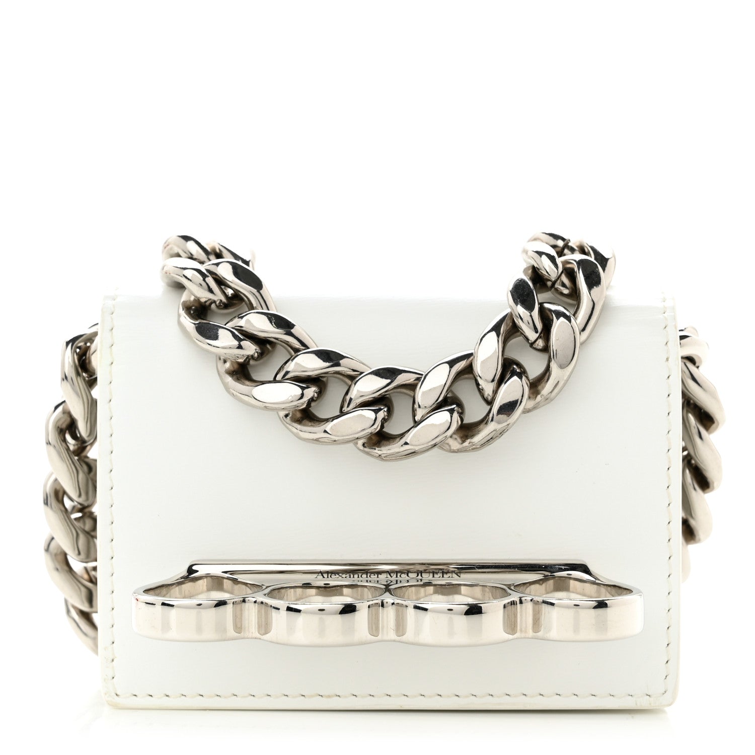 Alexander McQueen Smooth Calfskin Micro The Four Ring Knuckle Chain Shoulder Bag White 1 of 11