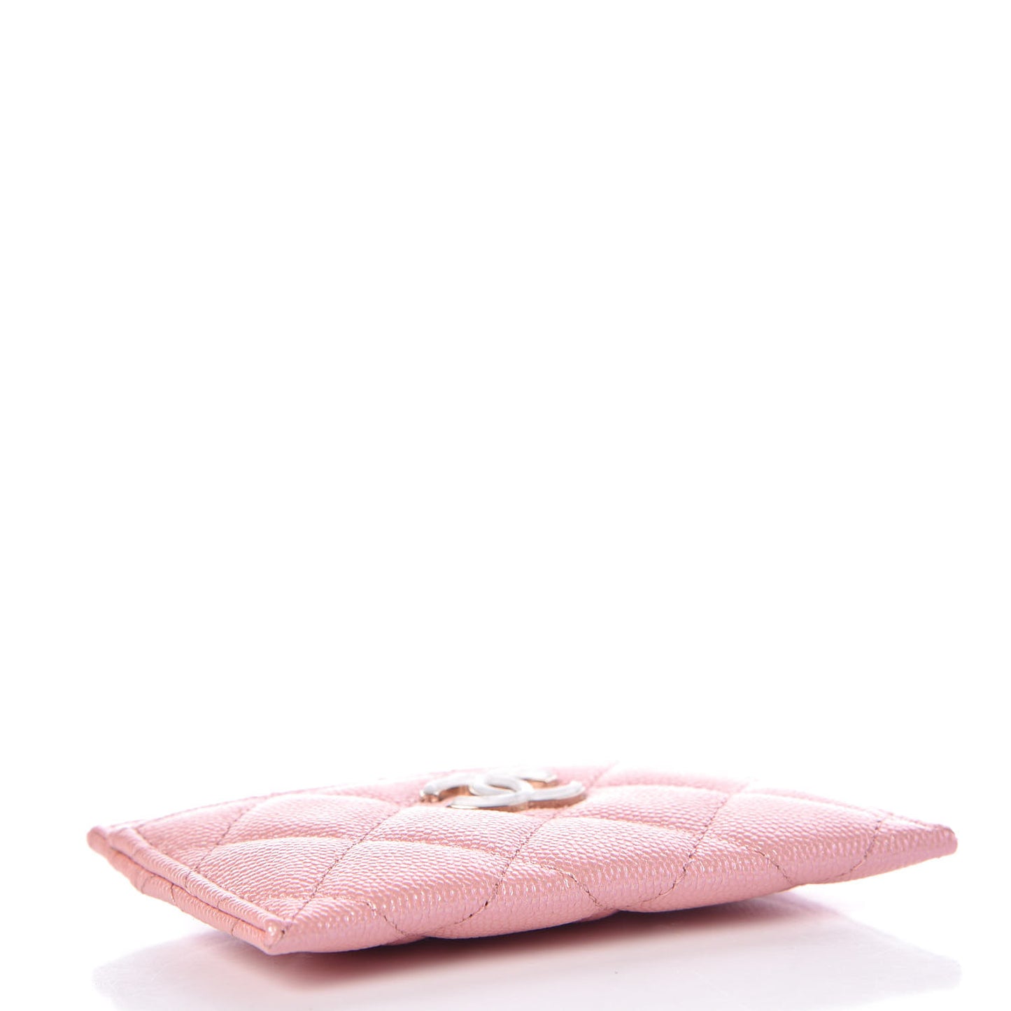 Iridescent Caviar Quilted Card Holder Pink