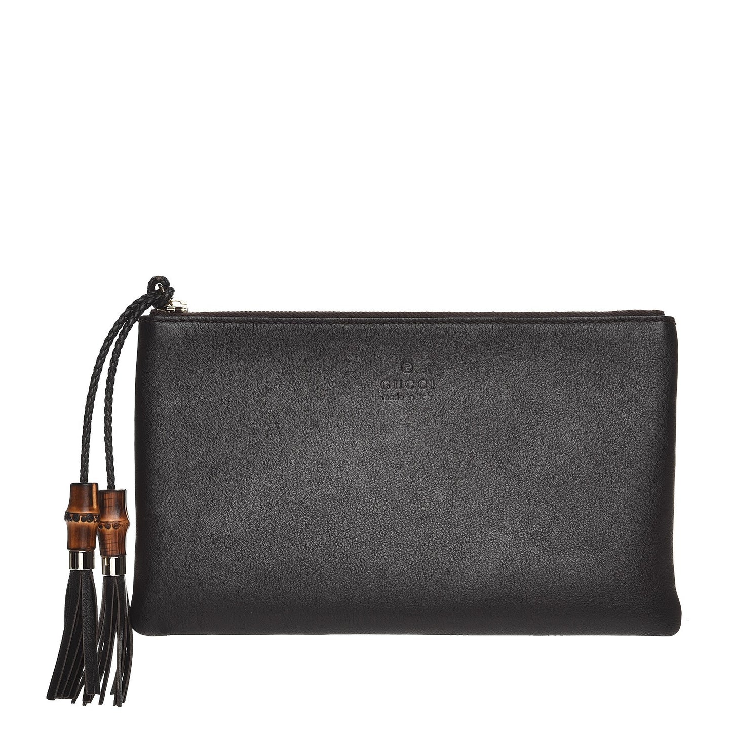 Pebbled Calfskin Large Bamboo Clutch Dark Brown