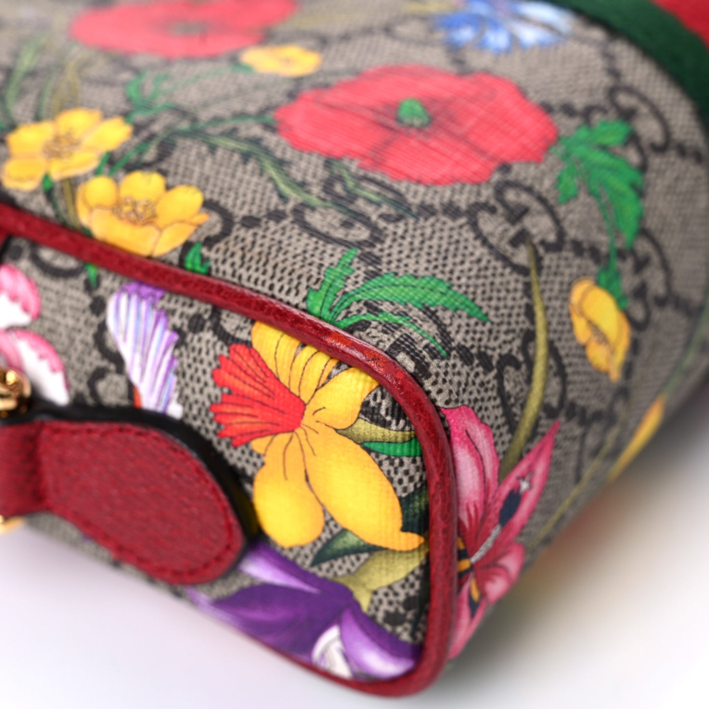 GG Supreme Monogram Flora Web Mini Ophidia Shoulder Bag Red