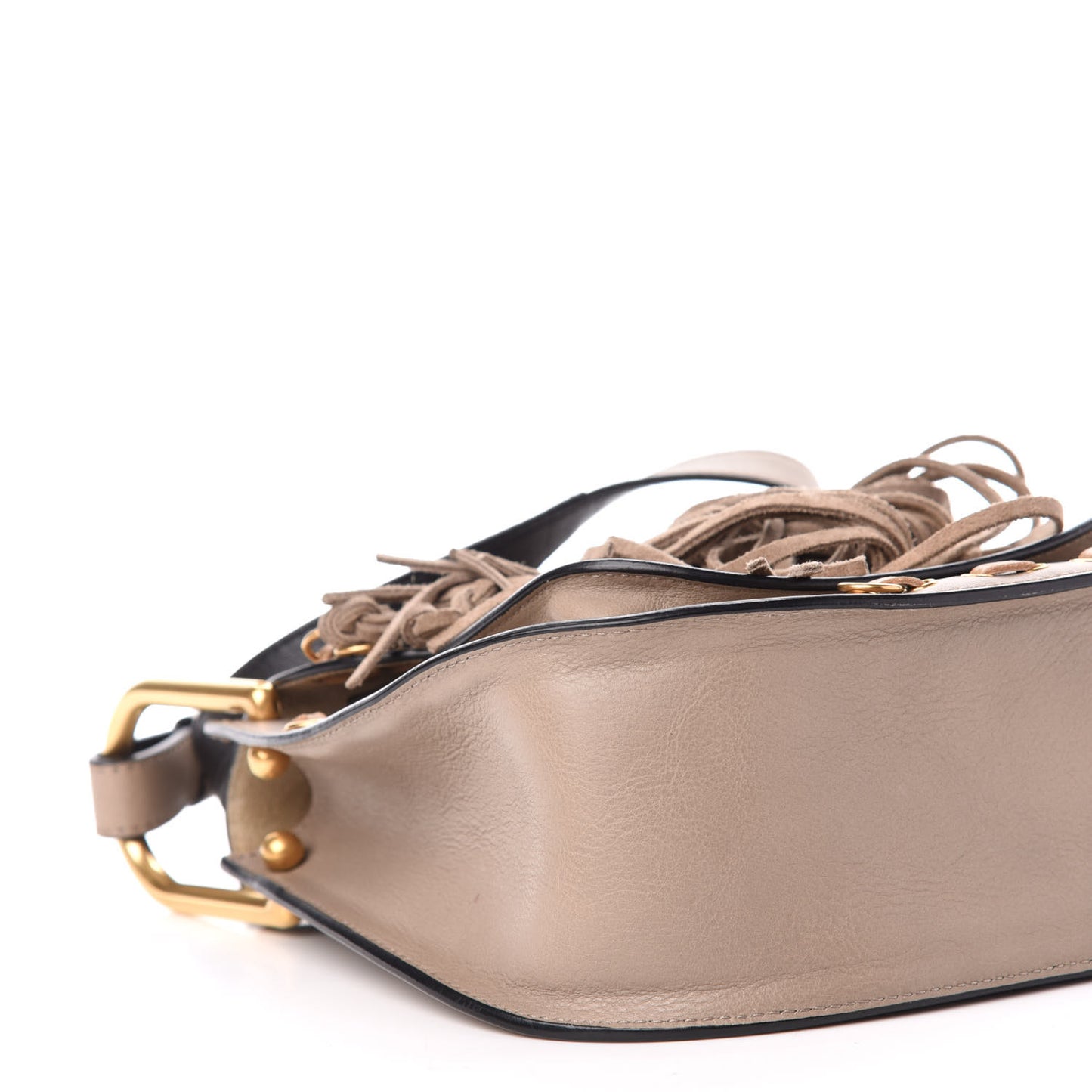 Calfskin Suede Small Hudson Fringe Shoulder Bag Motty Grey