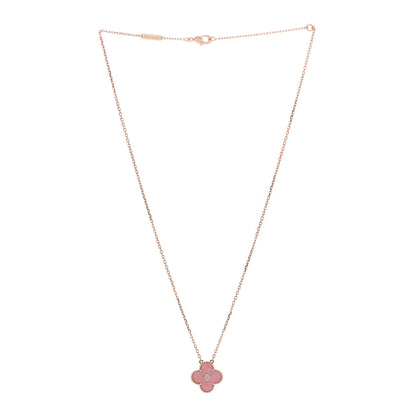 Van Cleef & Arpels 18K Rose Gold Diamond Rhodonite Vintage Alhambra Pendant Necklace 3 of 6