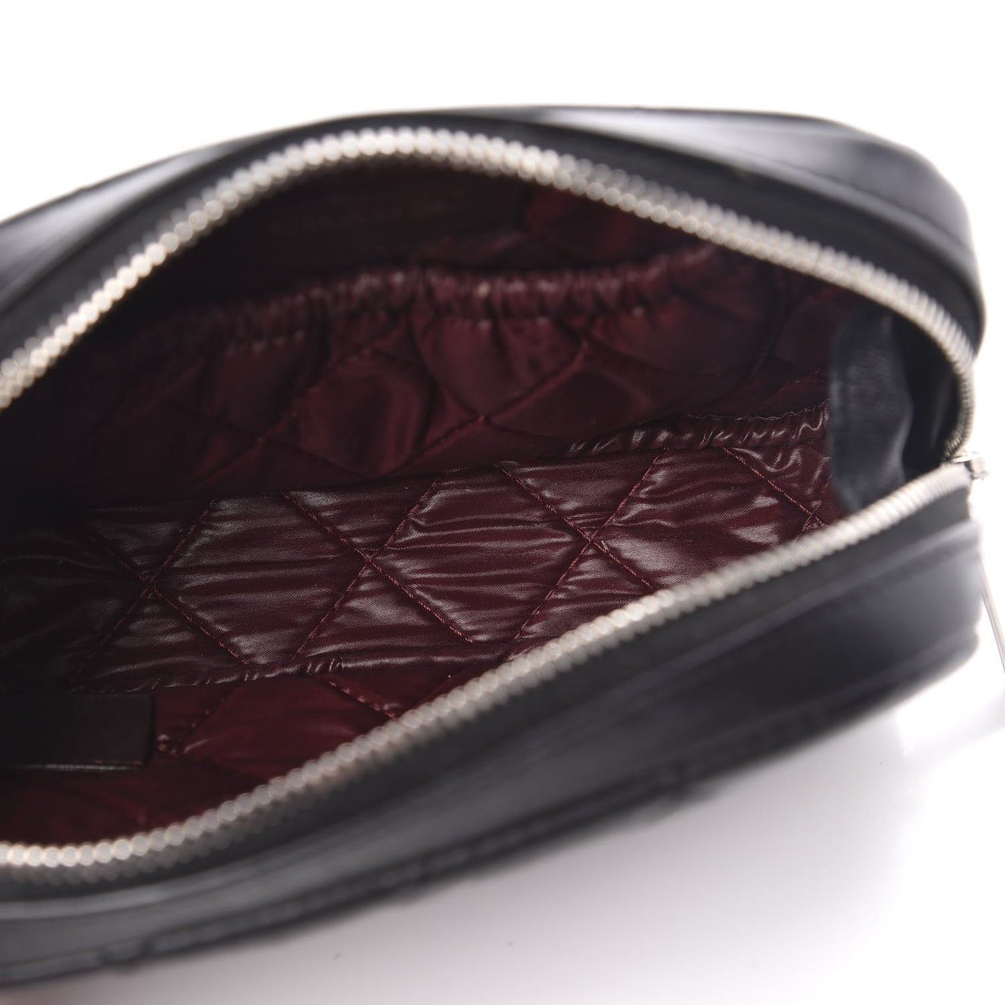 Lambskin Quilted Small Curvy Pouch Cosmetic Case Black