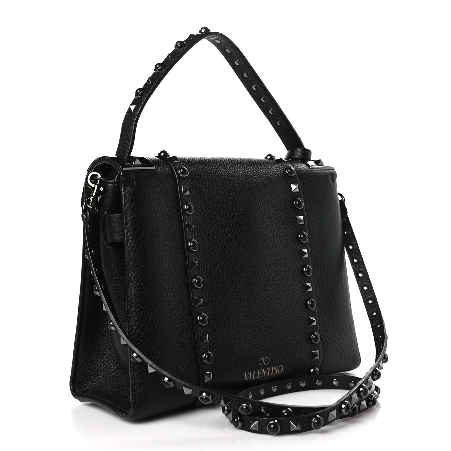 Grainy Calfskin Onyx Small My Rockstud Rolling Frame Bag Black
