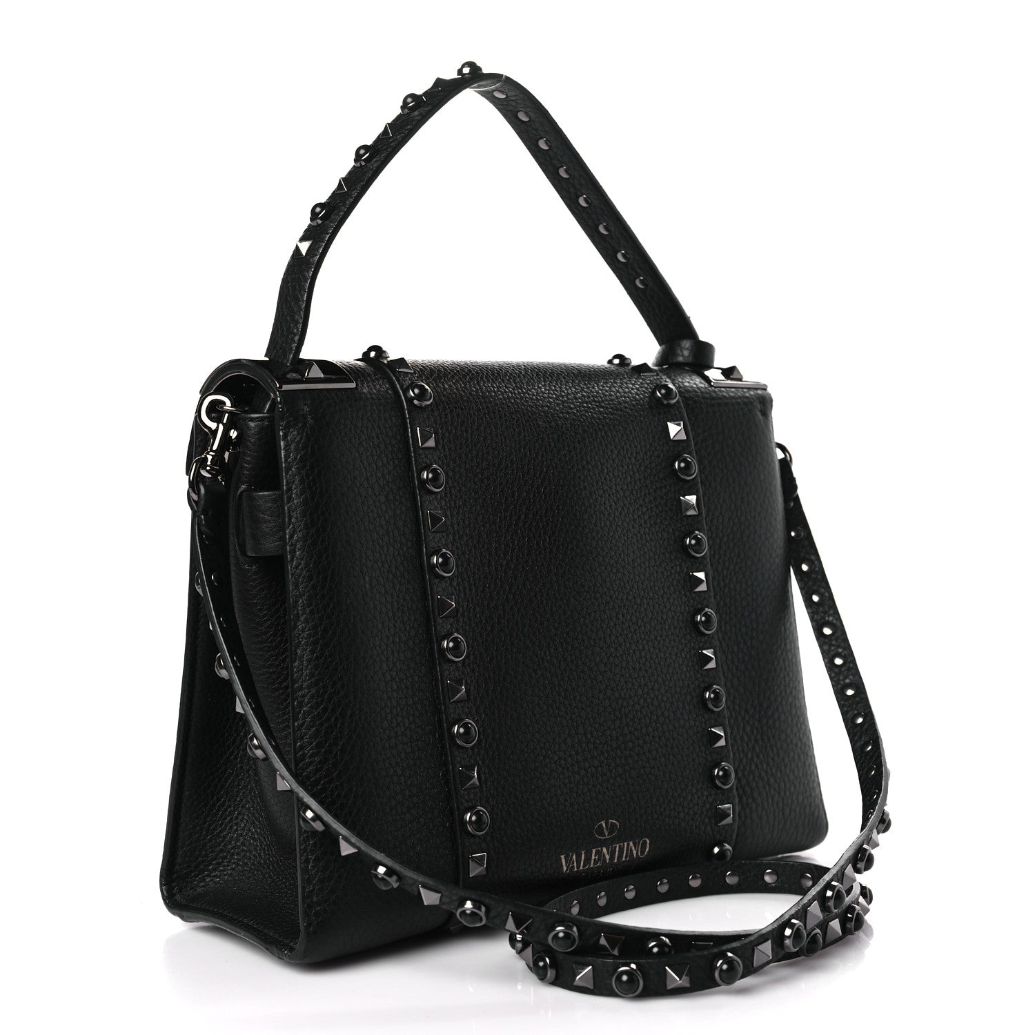 Valentino Garavani Grainy Calfskin Onyx Small My Rockstud Rolling Frame Bag Black 3 of 8