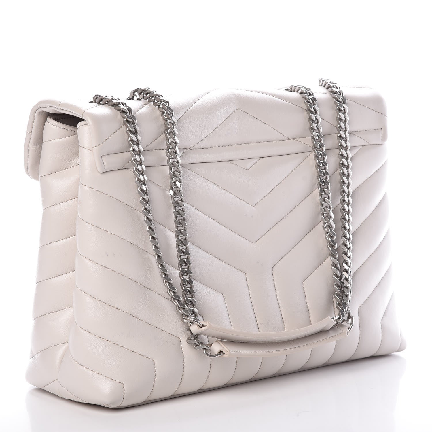 Saint Laurent Calfskin Y Quilted Monogram Medium Loulou Chain Satchel Ivory 3 of 12