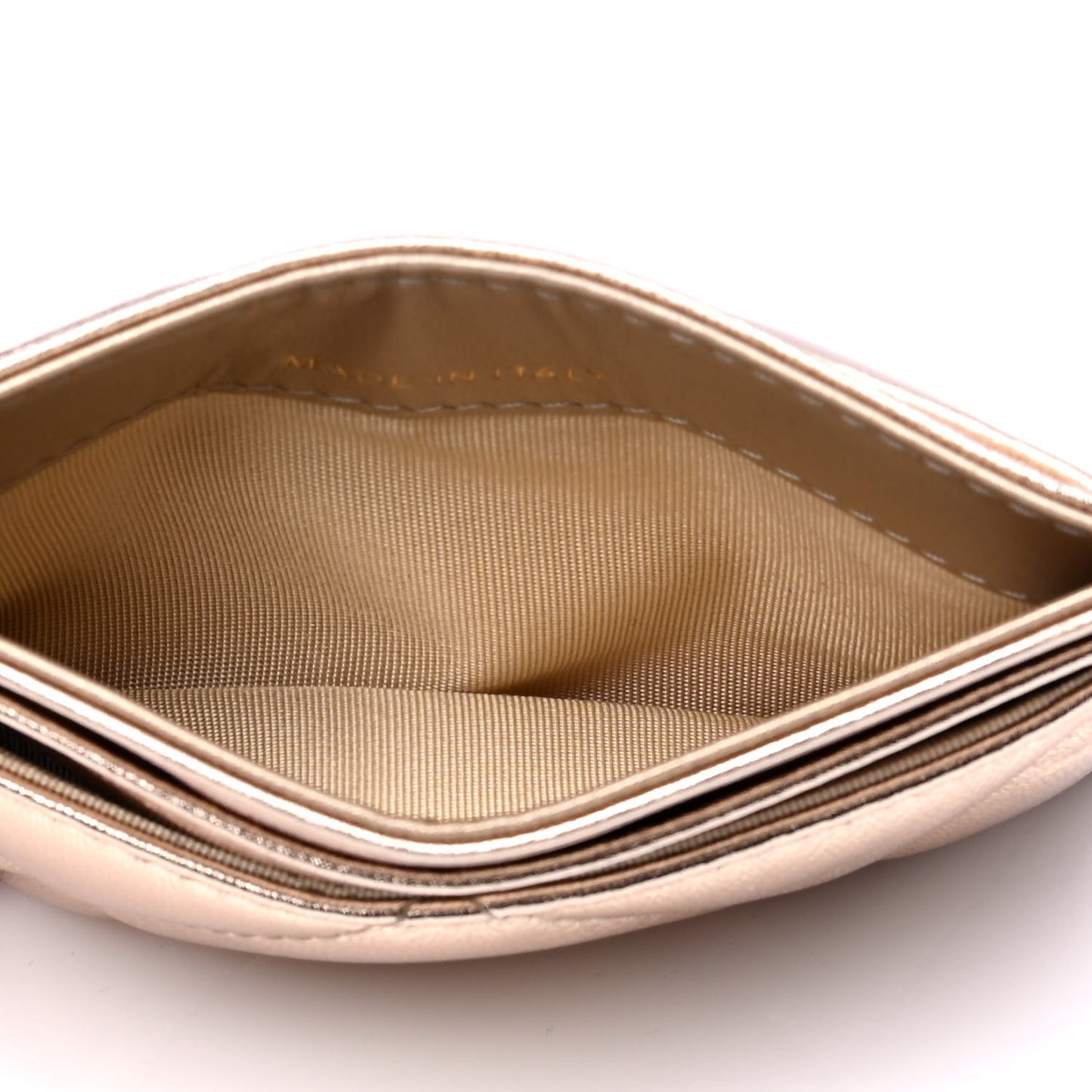 Metallic Lambskin Quilted Chanel 19 Card Holder Gold